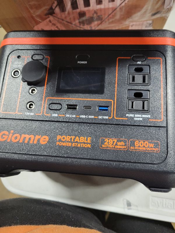 Photo 1 of Giomre Portable Power Station, 297Wh Backup Lithium Battery Generator with 600W AC Output and 120W Fast Charging, Solar Generator for Outdoors Camping, Travel Emergency, Home Blackout