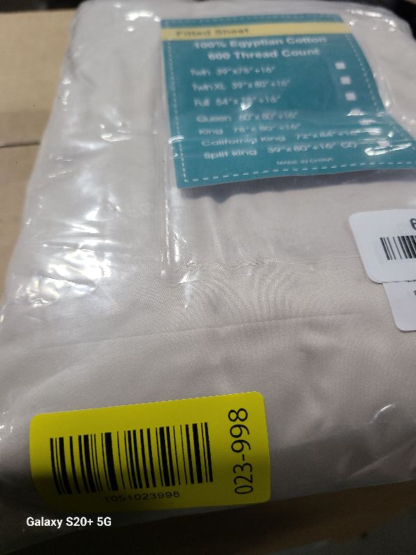Photo 1 of 100% Egyptian Cotton Fitted Sheet Queen Size, 600 Thread Count 8-16" Deep Pocket Sheet, Soft & Elastic Sateen Weave Bottom Sheet for Hotel & Home (Light Beige, 1 Pack Fitted Sheet Only,Queen)