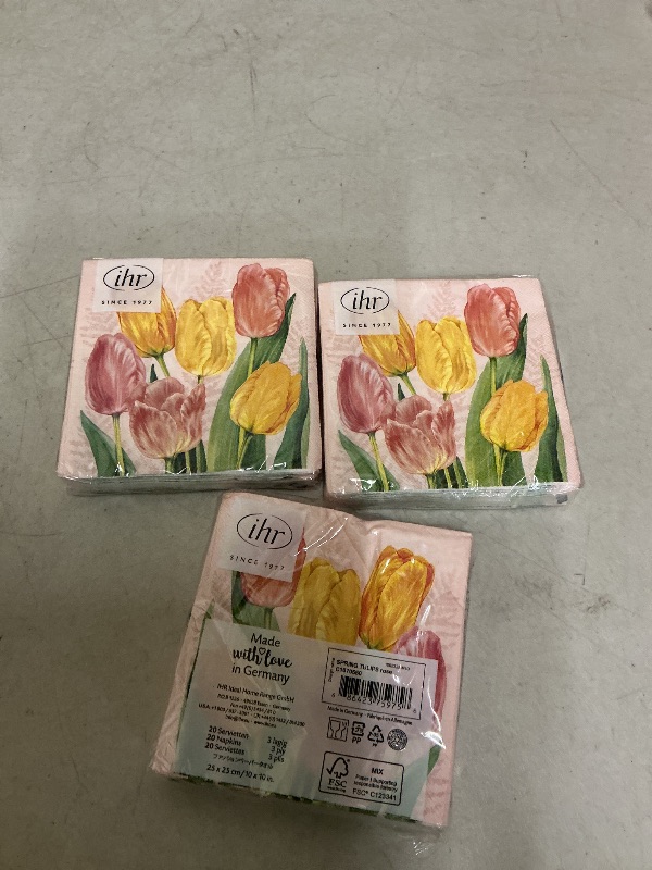 Photo 1 of 3 pack IHR Ideal Home Range Cocktail Napkins Disposable 3-Ply Paper Party Napkin Pack, 5" x 5", Spring Tulips (Rose), 20-Count