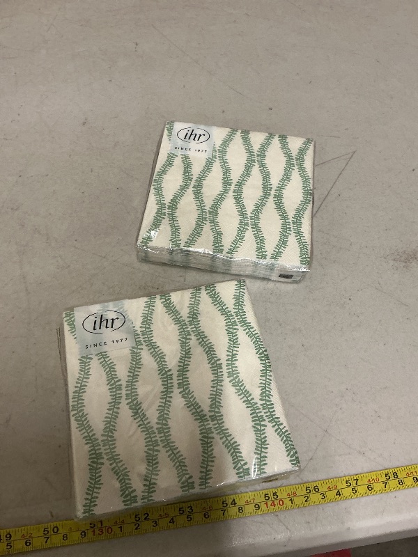 Photo 1 of 2 pack. IHR Ideal Home Range Cocktail Napkins Disposable 3-Ply Paper Party Napkin Pack, 5" x 5", Leaf And Stem (Green), 20-Count