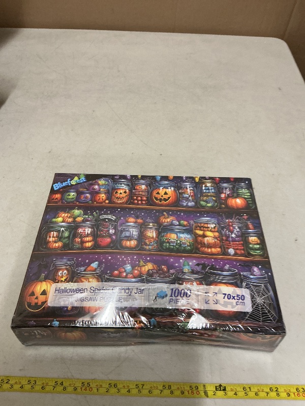 Photo 1 of 1000 Piece Puzzles for Adults Clearance, Spider Candy Jar for Adults, Fall Decor Challenge Art Jigsaw Puzzles Birthday Party Games Family, 27.5" X 19.7" Dust Free Puzzle