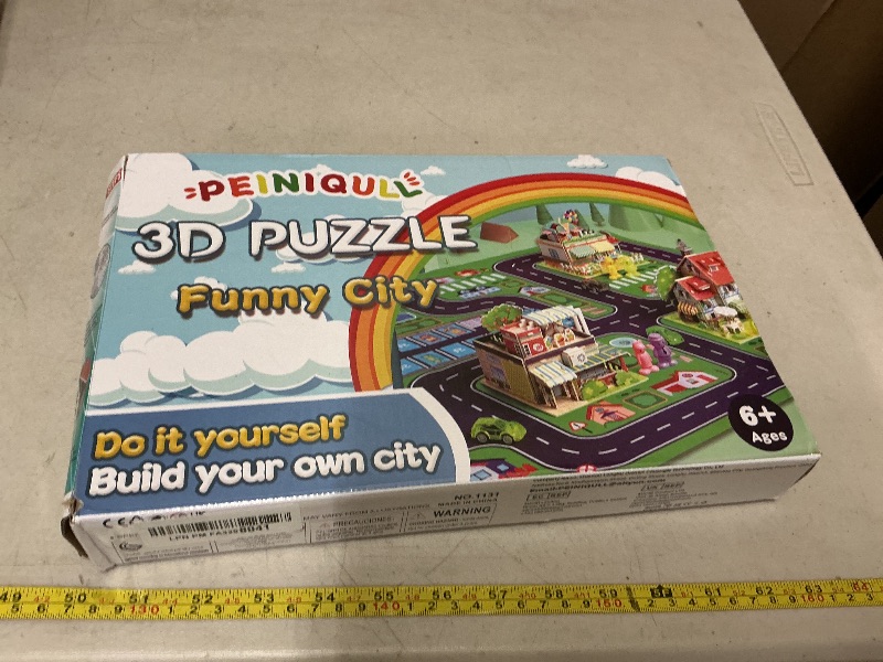 Photo 1 of 3D Puzzles for Kids with 4 House Building Kit, 3D Cartoon Paper Puzzles Toy City with 5 Cars, 6 Dolls and a Map, Cardboard Building Kit STEM Toys for Girls Boys 8-12 Christmas Birthday (Dark Green)