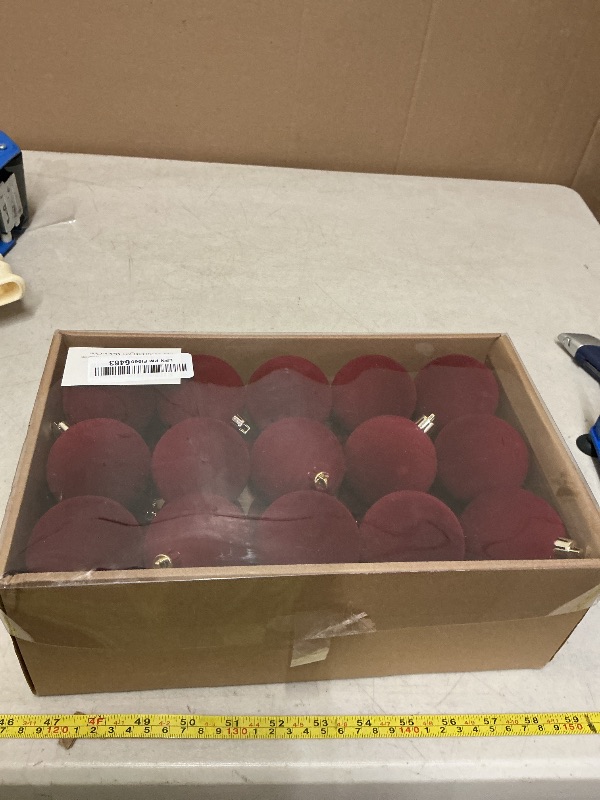 Photo 1 of 30PCS Velvet Christmas Ball Ornaments Set, 2.36" Shatterproof Baubles for Christmas Tree Decorations, Hanging Baubles with Soft Velvet Finish for Thanksgiving Holiday Party Décor, Burgundy Red