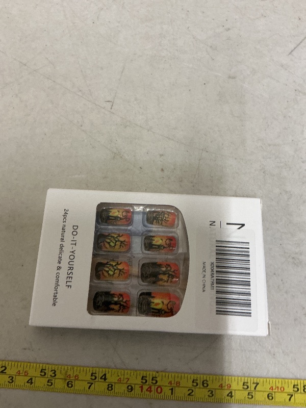 Photo 1 of 24 Pcs Short Halloween Press on Nails Mysterious Forest Trunk Designs Orange Gradient False Nails Square Fake Nail Halloween Glossy Stick on Nail Full Cover Acrylic Nails for Women Manicuare