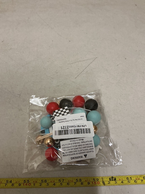 Photo 1 of 25 PCS Racing Cake Toppers Red Blue Clay Race Car Birthday Cake Decorations for Racing Car Checkered Flag Birthday Anniversary Party Supplies