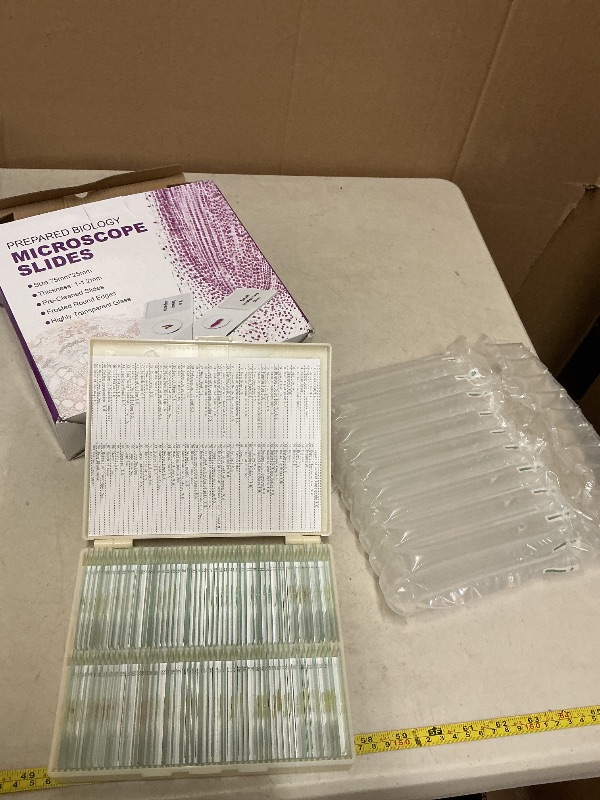Photo 1 of 100 Prepared Microscope Slides with Specimens for Kids Adults - Bacterium, Fungus, Human Tissues, Mitosis, Plants, Insects, Animals Cells Samples for Biological Science Lab, School Students