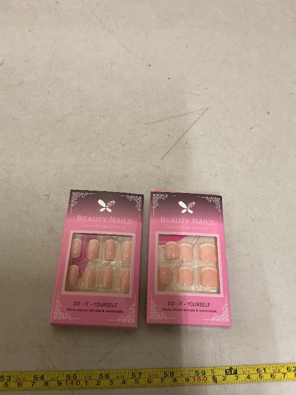 Photo 1 of 48 Pcs White French Tip Press on Nails Short Square & Press on Toenails Set Pink Nail Press ons with Deep French Tip Designs Glossy Fake Nails Acrylic Nails Stick on Nails for Women Nail Decorations