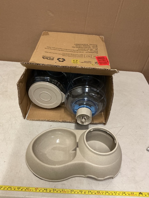 Photo 1 of 2 Pack Automatic Cat Feeder and Water Dispenser in Set Pet Food Bowl for Small Medium Dog Pets Puppy Kitten Big Capacity 1 Gallon x 2 (Cream)