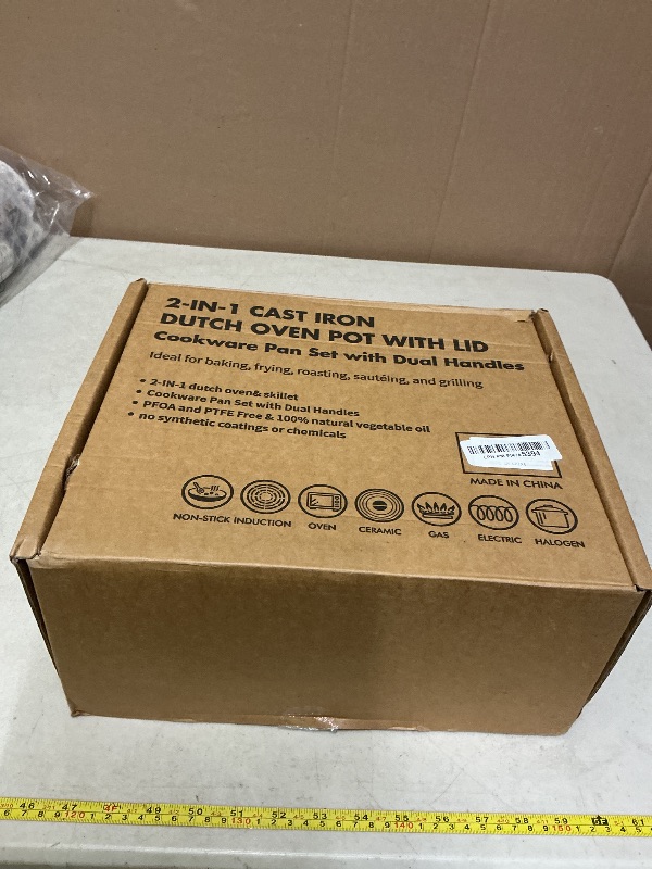 Photo 1 of 2-in-1 Pre-Seasoned Cast Iron Double Dutch Oven Pot with Skillet Lid & Silicone Sleeves – Raised Rib Skillet Lid– Umite Chef 7QT Cast Iron Skillet Cookware Pan Set wirh Dual Handles – Oven, Grill, Campfire & Stovetop Safe –PFAS-Free