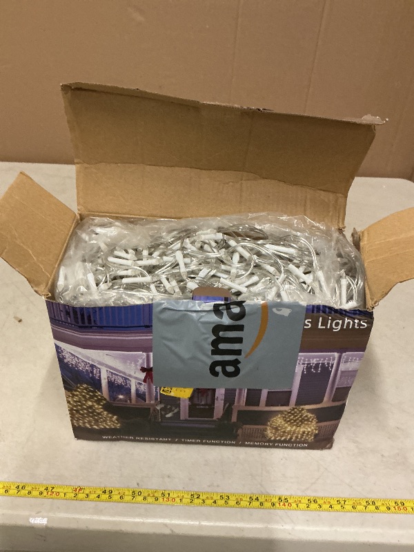 Photo 1 of 1296 LED 131FT Christmas Lights 288 Drops, Outdoor Hanging lights with 8 Modes & Timer, Plug in Curtain String Light Outdoor Waterproof for House Tree Holiday Wedding Party Outside Decor (Cool White)
