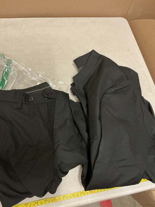 Photo 1 of 2 Piece Men's Chinese Suit Chinese Stand Collar Slim Fit Suits Front Button Blazer Pant Set,Black-XS