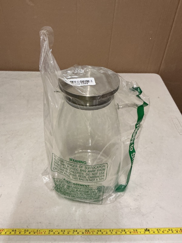 Photo 1 of 1 Gallon 128oz Glass Pitcher, Water Pitcher with Lid and Spout, Glass Carafe for Hot/Cold Drink, Water Jug for Iced Tea, Coffee, Juice, Milk, Beverage (Extra-Wide Mouth)