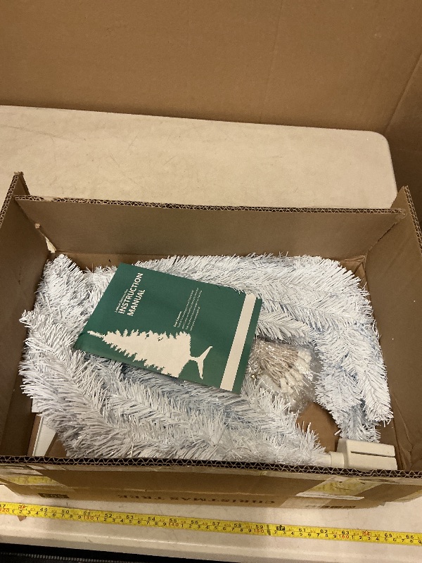 Photo 1 of 4ft Lighted Artificial White Christmas Tree | Leeheeyee Small Christmas Tree, Not Pre-lit White Tinsel Pine Trees with Lights, Ideal for Home, Office, and Xmas Tree Party Décor