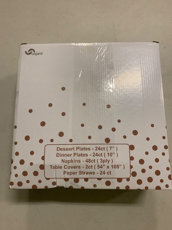 Photo 1 of 24 guest Complete Party Pack Rose Gold Polka Dot Foil Party Supplies Party Tableware Foil Paper Plates Napkins Straws, Table Covers for Weddings, Anniversary, Birthday