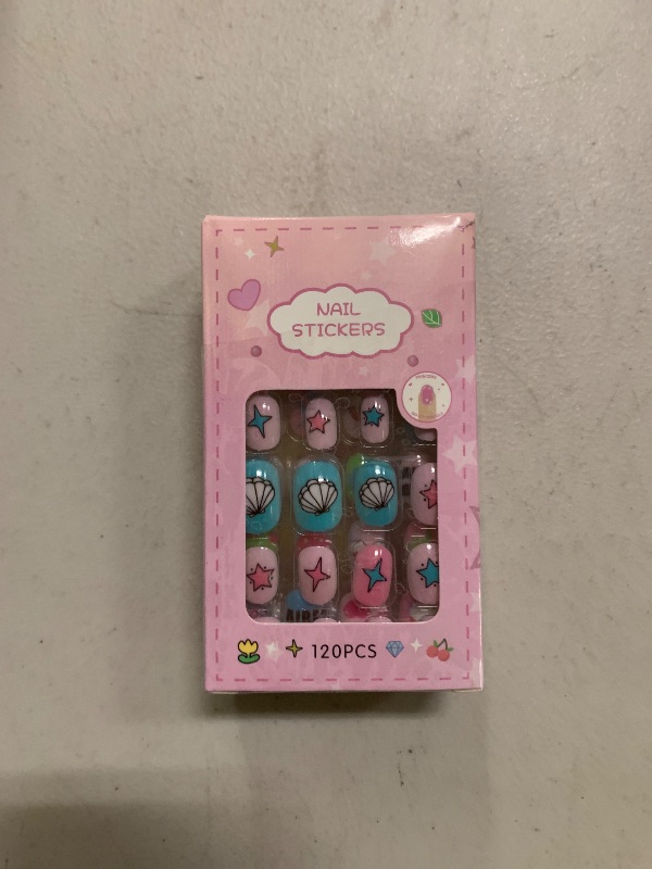 Photo 1 of 120PCS Press On Nails for Kids,Full Cover Girl Fake Nails,Short False Nail Stick On Nail for Kid,Suitable for Kid Sleepovers Stuff with Fingernail Flie and 60Pcs Adhesive Tabs.03