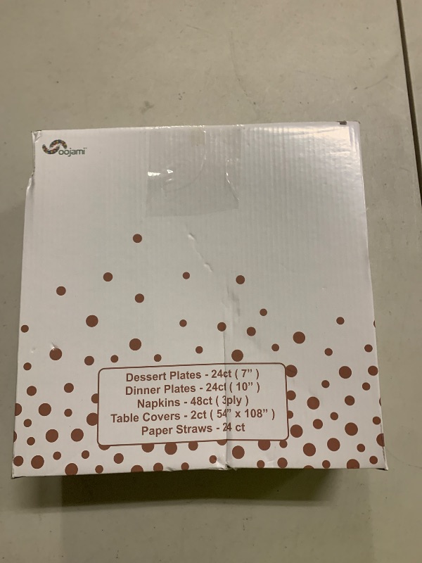 Photo 1 of 24 guest Complete Party Pack Rose Gold Polka Dot Foil Party Supplies Party Tableware Foil Paper Plates Napkins Straws, Table Covers for Weddings, Anniversary, Birthday