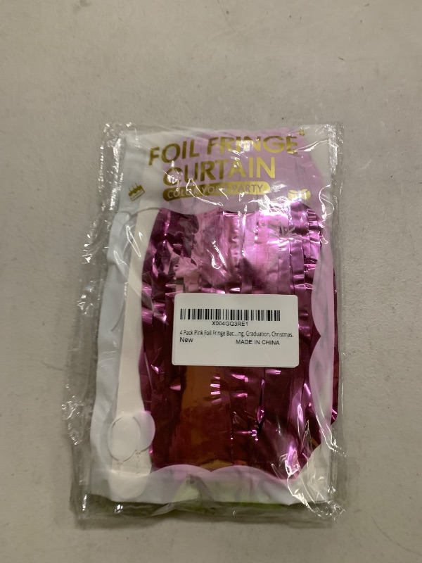 Photo 1 of 4 Pack Pink Foil Fringe Backdrop, Party Streamers Curtain, 3.3ft x 6.6ft Shiny Tinsel Curtains for Party, Theme Party, Birthday, Wedding, Graduation, Christmas.