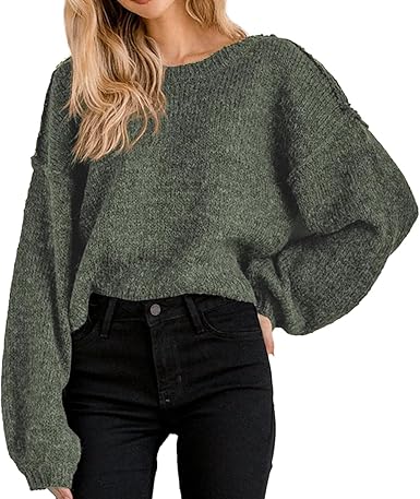 Photo 1 of *SIMILAR TO PHOTO ONLY* green**Women Oversized Cropped Sweater Long Sleeve Crewneck Crop 2025 Fall Winter Pullover M
