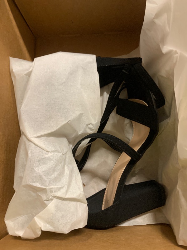 Photo 1 of ABSOLEX Women Fashion Cross Strap Ankle Strap Open Toe Block High Heel Sandal Wedding/Party/Dressy/Formal Shoe, Black Nubuck, 6.5
