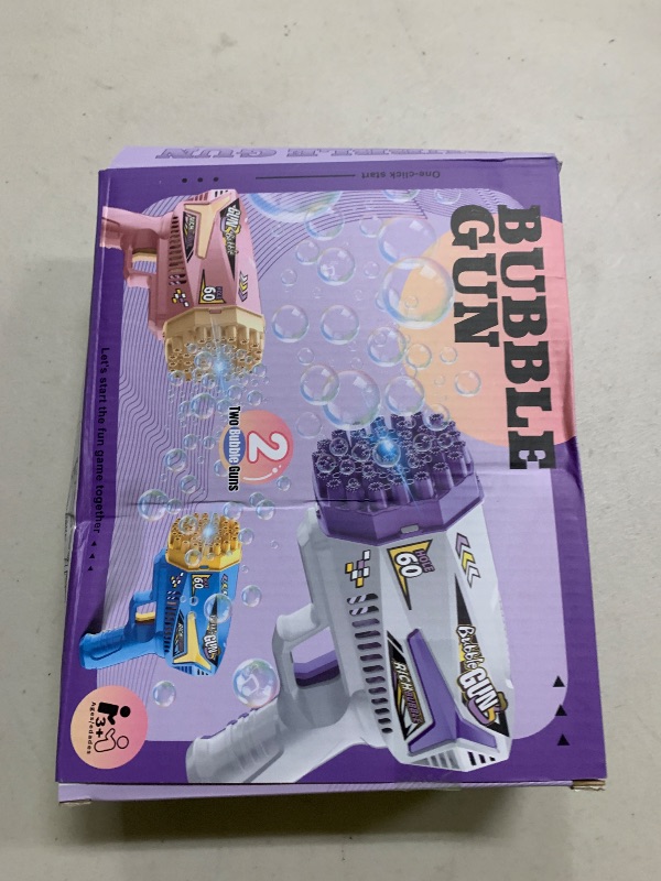 Photo 1 of 2 Pack Bubble Machine Gun for Kids, Bubble Gun Blaster with Colorful Lights and Thousands Bubbles, Bubble Bazooka for Toddlers Boys Girls Outdoor Birthday Party Wedding