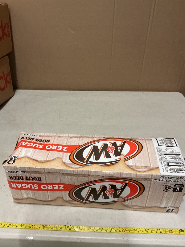 Photo 1 of A&W Zero Sugar Root Beer Soda, 12 fl oz cans, 12 packexp date 09/2025.