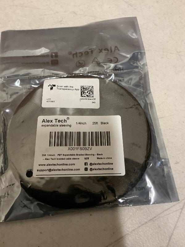 Photo 1 of 25ft - 1/4 inch PET Expandable Braided Sleeving – Black – Alex Tech Braided Cable Sleeve