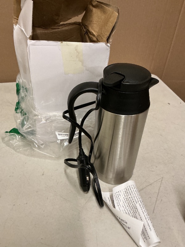 Photo 1 of 12V 750ml Car Electric Bottle, Portable Car Kettle Stainless Steel Heating Cup with Indicator Light for Travel / Coffee /Tea /Beverage
