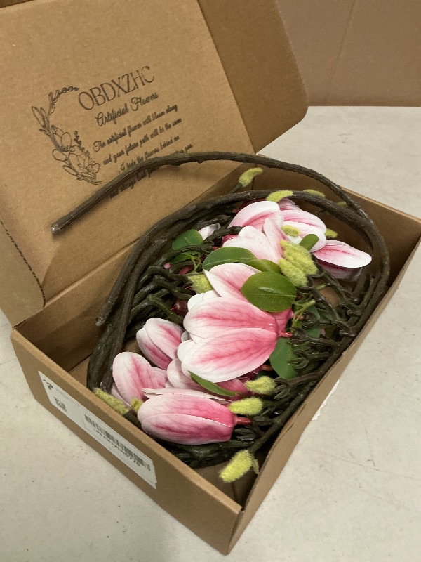 Photo 1 of 6 PCS 27inch Artificial Magnolia Flowers 3D Real Touch 24 Heads Faux Magnolia Flower buds Realistic Long Stem with lush Green Leaves for Home Wedding Table Office Floral Arrangement Decoration (Pink)