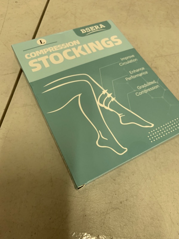 Photo 1 of 2 Pairs Sheer Compression Socks for Women - 15-20 mmHg Knee High Sheer Compression Stockings for Support Circulation Swelling Edema Work Office Travel, Beige, Large