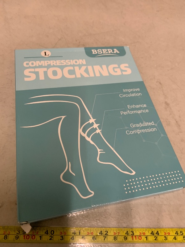View 2 of 2 Pairs Sheer Compression Socks for Women - 15-20 mmHg Knee High Sheer Compression Stockings for Support Circulation Swelling Edema Work Office Travel, Beige, Large