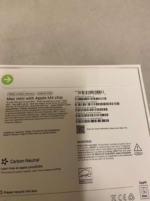 Photo 1 of Apple 2024 Mac mini Desktop Computer with M4 chip with 10?core CPU and 10?core GPU: Built for Apple Intelligence, 16GB Unified Memory, 256GB SSD Storage, Gigabit Ethernet. Works with iPhone/iPad