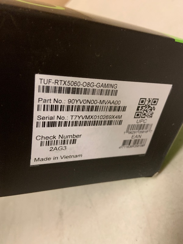Photo 1 of ASUS TUF Gaming GeForce RTX ™ 5060 8GB GDDR7 OC Edition Gaming Graphics Card (PCIe® 5.0, HDMI®/DP 2.1, 3.1-Slot, Military-Grade Components, Protective PCB Coating, axial-tech Fans)