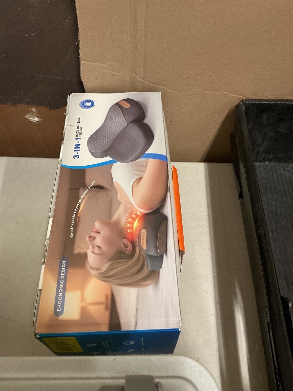 Photo 1 of 3-in-1 Neck Massager Pillow with Heating and Cervical Traction - Deep Tissue Massage for Pain Relief, Ergonomic Shoulder Massage Pillow, Neck Hump Corrector Ideal Gift for Women and Men Corded