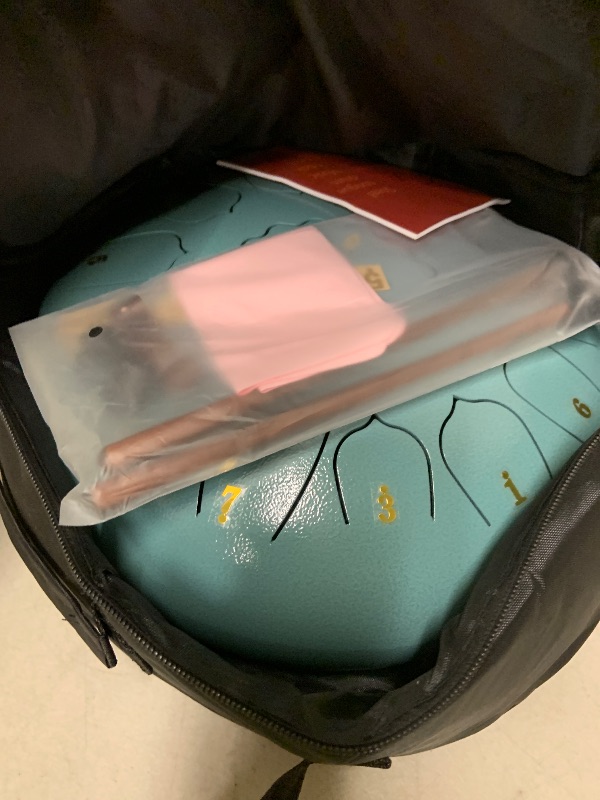 Photo 1 of 12 Inch Steel Tongue Drum – 13 Notes D Major Handpan Drum for Meditation, Yoga, Garden & Outdoor Relaxation – Includes Mallets, Finger Picks & Carry Bag