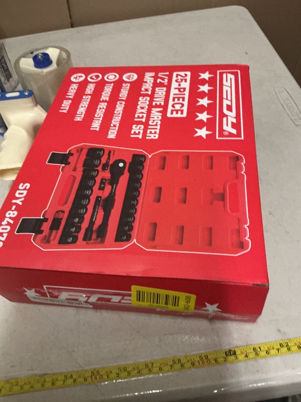 Photo 1 of 1/2" Drive Socket Wrench Set: 25-Piece SAE & Metric Impact Socket Ratchet Wrench Tool Set Socket Assortment with Storage Box for Repair Mechanic Garage