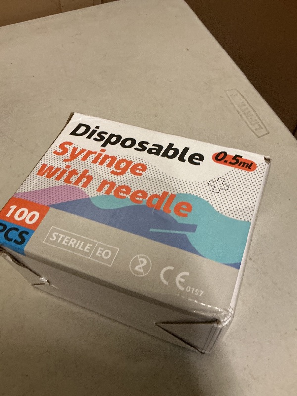 Photo 1 of 0.5ml 31G 5/16 Inch 8mm Syringe, Lab Syringes Individually Wrapped, Pack of 100