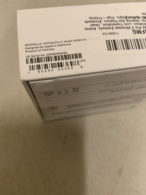 Photo 1 of Apple AirPods Pro 3 Wireless Earbuds, Active Noise Cancellation, Live Translation, Heart Rate Sensing, Hearing Aid Feature, Bluetooth Headphones, Spatial Audio, High-Fidelity Sound, USB-C Charging