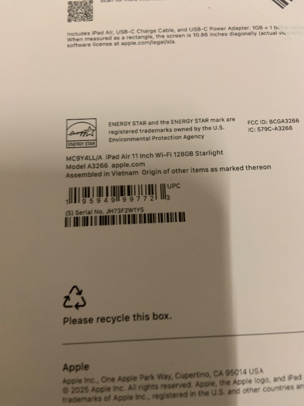 Photo 1 of Apple iPad Air 11-inch with M3 chip Built for Apple Intelligence, Liquid Retina Display, 128GB, 12MP Front/Back Camera, Wi-Fi 6E, Touch ID, All-Day Battery Life — Starlight