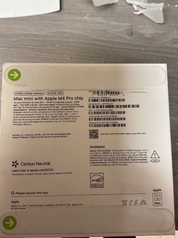 Photo 1 of Apple 2024 Mac mini Desktop Computer with M4 Pro chip with 12?core CPU and 16?core GPU: Built for Apple Intelligence, 24GB Unified Memory, 512GB SSD Storage, Gigabit Ethernet. Works with iPhone/iPad