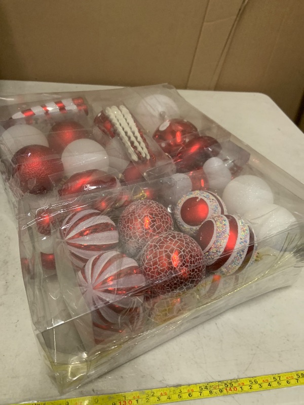 Photo 1 of 105Ct Red and White Christmas Ornaments Set Shatterproof Candy Cane Theme Decorations for Xmas Tree, Donut Polka Dot Assorted Ornaments for Holiday Festival Family with Kids Decor (Red&White)