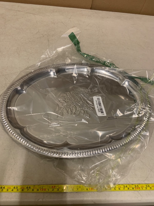 View 2 of 4-Pack 15.7" x 11.8" Large Silver Serving Trays for Party Set - Oval Floral Engraved Serving Platters, Wedding Birthday Mirror Tray for Christmas, Food, Appetizer, Charcuterie, Cookies, Desserts