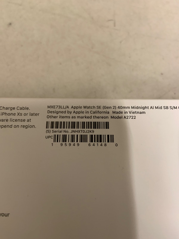 Photo 1 of Apple Watch SE (2nd Gen) [GPS 40mm] Smartwatch with Midnight Aluminum Case with Midnight Sport Band S/M. Fitness and Sleep Trackers, Crash Detection, Heart Rate Monitor, Retina Display