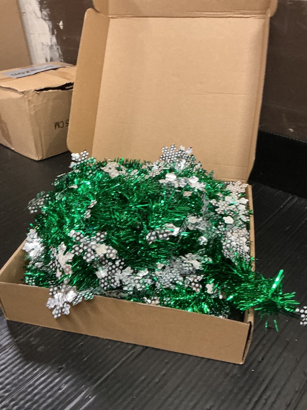 Photo 1 of [100 Light] 6 Ft Collapsible Christmas Tree, Pop Up Christmas with Lights Warm White & Multicolor 8 Modes Timer Battery Operated Snowflake Tinsel Tree Xmas Decorations for Home Corner Indoor Outdoor