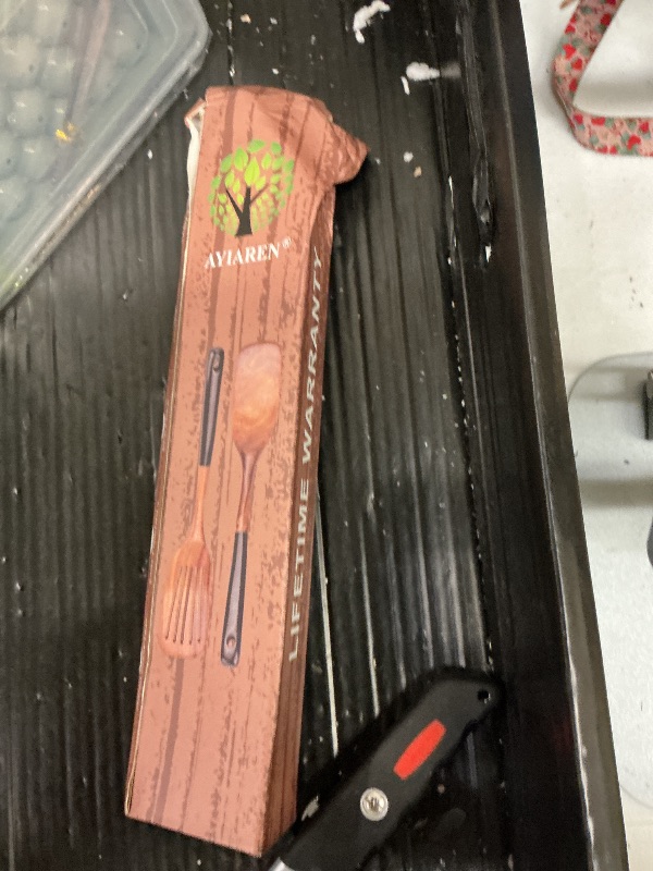 Photo 1 of 2 Pcs Wooden Spatula Set for Cooking Non Toxic Teak Kitchen Utensils Slotted Pancake Turner Flat Wood Wok Spatulas Bamboo Spoon for Cooking Utensil Set Spurtle Scraper Black Fish Egg Flipper Spatula