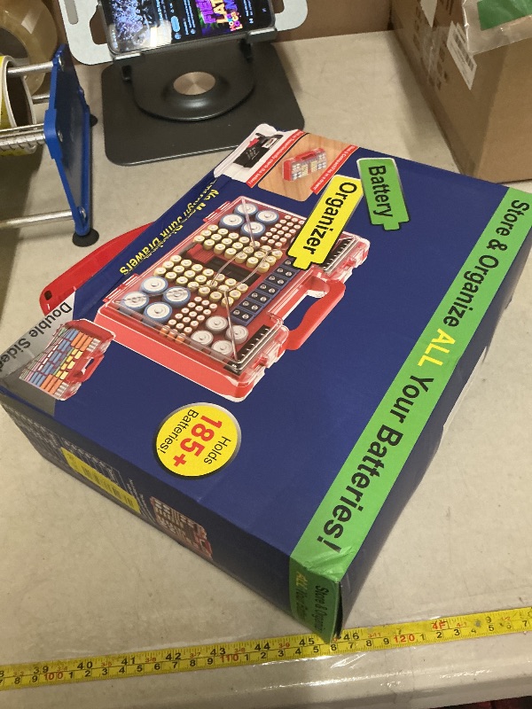 Photo 1 of 2025 Upgraded Large Battery Organizer Storage Case with Tester, Holds 185+Batteries with Double-Sided Design & Portable Handle, Fireproof & Splash-Proof Battery Holder for Most Sizes, Red