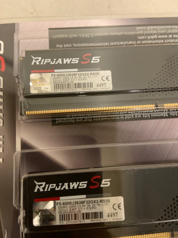 Photo 1 of G.Skill Ripjaws S5 Series 64GB (2 x 32GB) 288-Pin PC RAM DDR5 6000 (PC5 48000)
