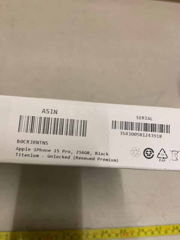 Photo 1 of Apple iPhone (Renewed Premium) 15 Pro, 256GB, Black Titanium - Unlocked