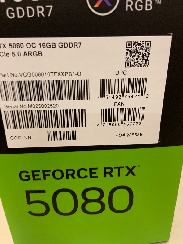 Photo 1 of PNY NVIDIA GeForce RTX™ 5080 Epic-X™ ARGB OC Triple Fan, Graphics Card (16GB GDDR7, 256-bit, Boost Speed: 2775 MHz, PCIe® 5.0, HDMI®/DP 2.1, 2.99-Slot, NVIDIA Blackwell Architecture, DLSS 4)