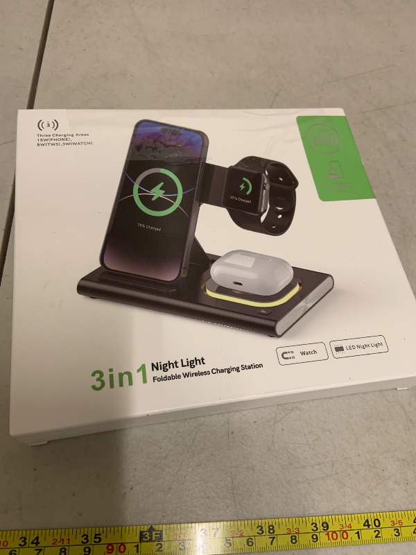 Photo 1 of 3 in 1 Foldable Charging Station for Apple Products,Wireless Charger for iPhone 17 16 15 14 13 12 Pro Max,Travel Dock Adapter&Light for iWatch Series 11 10 9 Ultra 3/2 SE 3/2,for AirPods 4 3 2 Pro 3/2