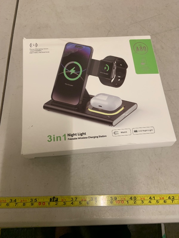 Photo 1 of 3 in 1 Foldable Charging Station for Apple Products,Wireless Charger for iPhone 17 16 15 14 13 12 Pro Max,Travel Dock Adapter&Light for iWatch Series 11 10 9 Ultra 3/2 SE 3/2,for AirPods 4 3 2 Pro 3/2